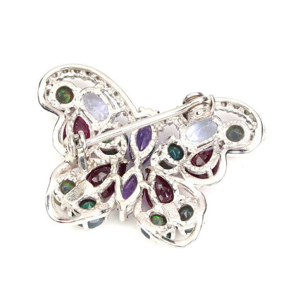 Brosche Schmetterling Amethyst Opal Rubin Tansanit Silber - INARA