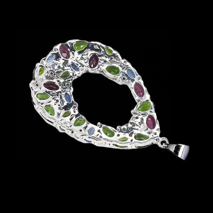 Chromdiopsid Rhodolit Kyanit Smaragd Rubin Anhänger aus weißvergoldetem Silber - INARA