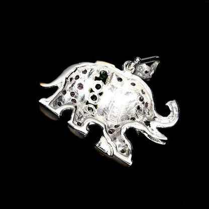 Chromdiopsid Rhodolit Saphir Elefant Anhänger aus bicolor vergoldetem Silber - INARA