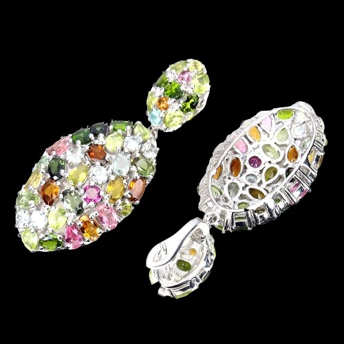 Chromdiopsid Turmalin Peridot Aquamarin Ohrringe aus weißvergoldetem Silber - INARA