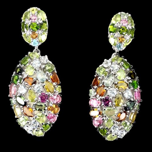 Chromdiopsid Turmalin Peridot Aquamarin Ohrringe aus weißvergoldetem Silber - INARA