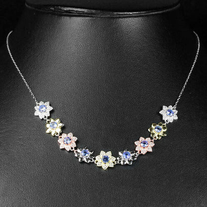 Collier Blüten Tansanit 925 Silber 585 tricolor vergoldet Silber - INARA