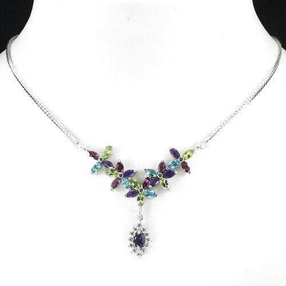 Collier Halskette Amethyst Peridot Rhodolit Blautopas Silber - INARA