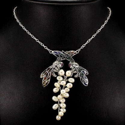 Perle Rubin Bienen Collier aus weißvergoldetem Silber - INARA