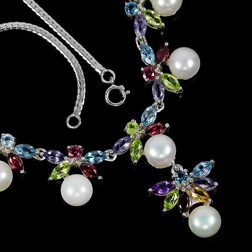 Collier Halskette Blautopas Amethyst Peridot Citrin 925 Silber 585 Weißgold Silber - INARA