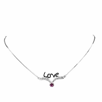 Collier Halskette Love Liebe Rhodolit 925 Silber 585 Weißgold vergoldet Silber - INARA