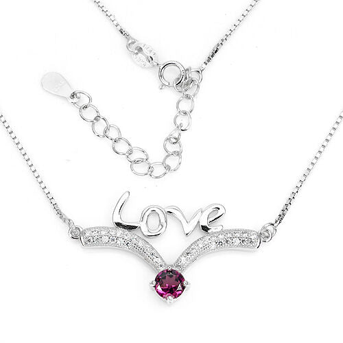 Collier Halskette Love Liebe Rhodolit 925 Silber 585 Weißgold vergoldet Silber - INARA