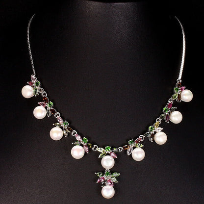 Perle Turmalin Collier aus weißvergoldetem Silber - INARA