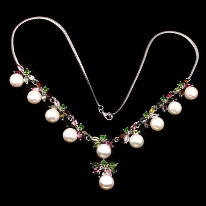 Perle Turmalin Collier aus weißvergoldetem Silber - INARA