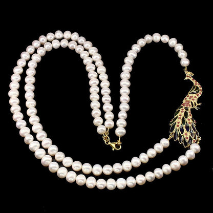 Perle Rubin Pfau Collier aus gelbvergoldetem Silber - INARA