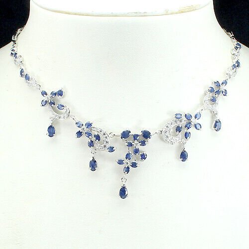 Collier Halskette Saphir blau 925 Silber 585 Weißgold vergoldet Silber - INARA