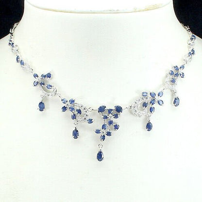 Collier Halskette Saphir blau 925 Silber 585 Weißgold vergoldet Silber - INARA