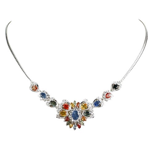 Collier Halskette Saphir gelb rot grün blau 925 Silber 585 Weißgold vergoldet Silber - INARA