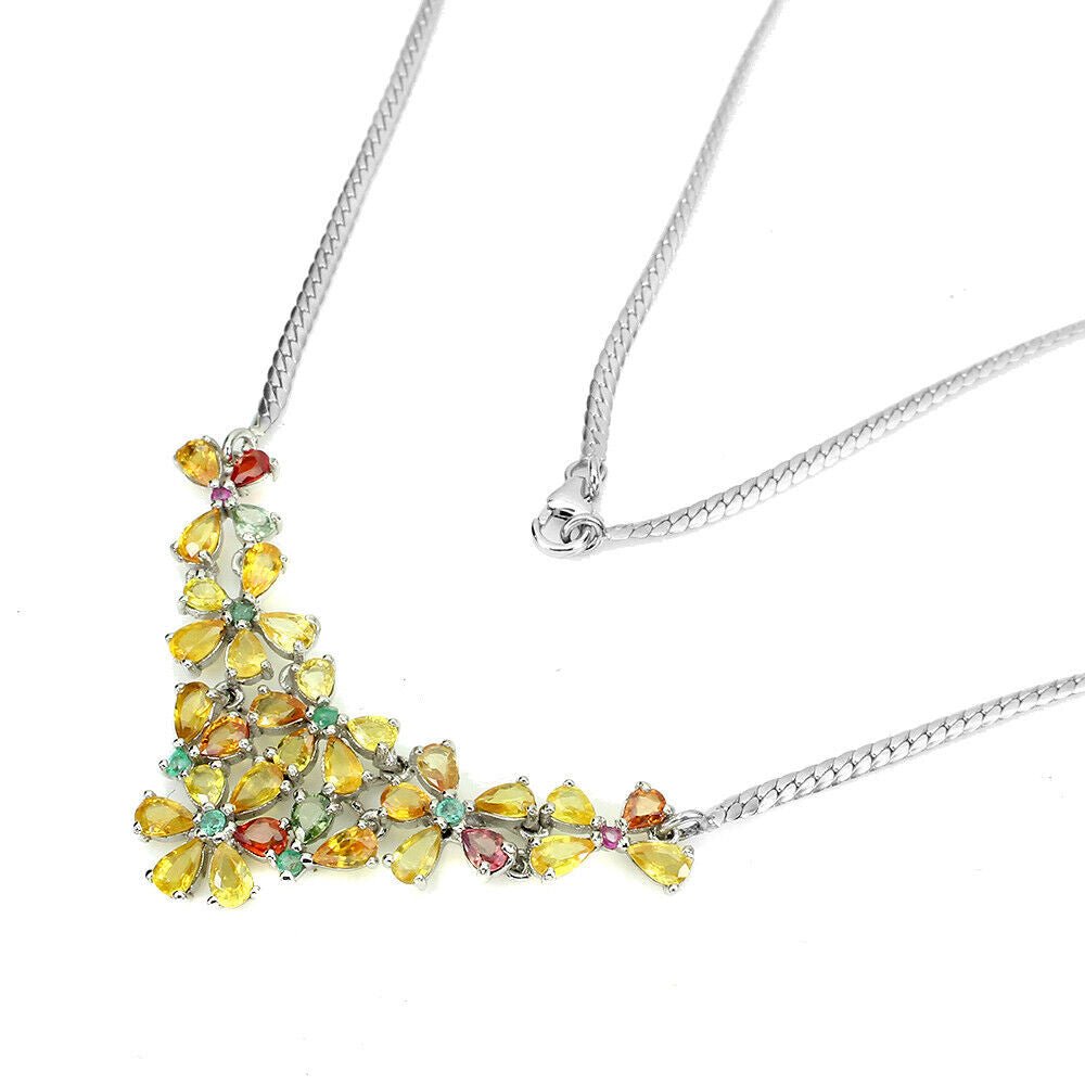 Collier Halskette Saphir Smaragd Rhodolit 925 Silber 585 Weißgold vergoldet Silber - INARA