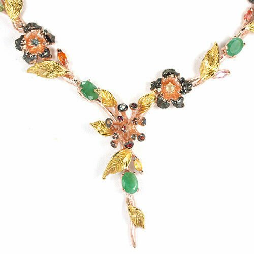 Smaragd Saphir Collier aus tricolor vergoldetem Silber - INARA