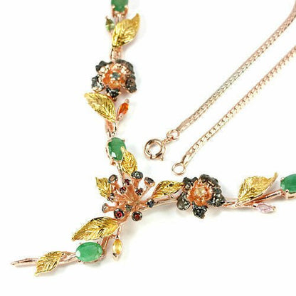 Smaragd Saphir Collier aus tricolor vergoldetem Silber - INARA