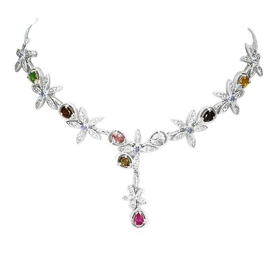 Turmalin Tansanit Weißtopas Collier aus weißvergoldetem Silber - INARA
