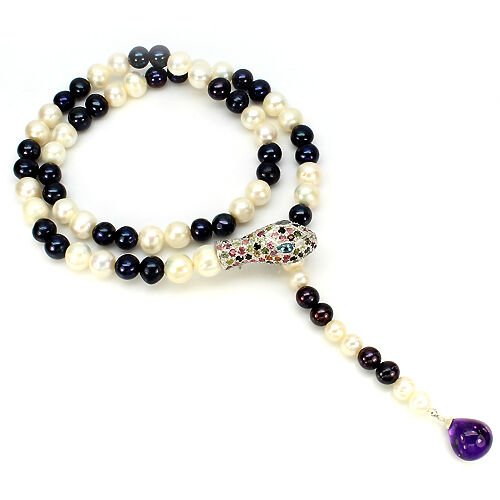 Collier Schlange Perle Turmalin Blautopas Amethyst 925 Silber 585 Weißgold verg. Silber - INARA