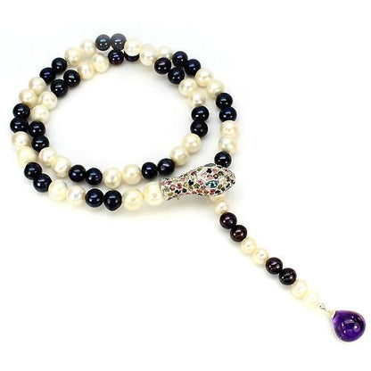 Collier Schlange Perle Turmalin Blautopas Amethyst 925 Silber 585 Weißgold verg. Silber - INARA