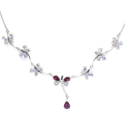 Tansanit Rhodolit Weißtopas Schmetterling Collier aus weißvergoldetem Silber - INARA