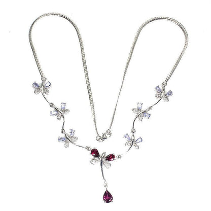 Tansanit Rhodolit Weißtopas Schmetterling Collier aus weißvergoldetem Silber - INARA