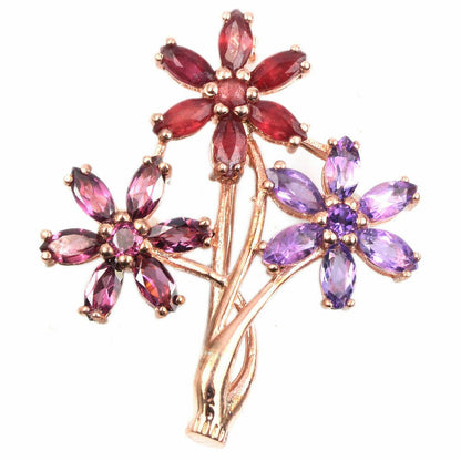 Amethyst Rubin Rhodolit Brosche Silber rosévergoldet - INARA