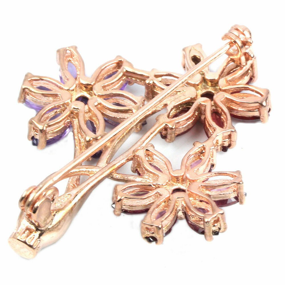 Amethyst Rubin Rhodolit Brosche Silber rosévergoldet - INARA