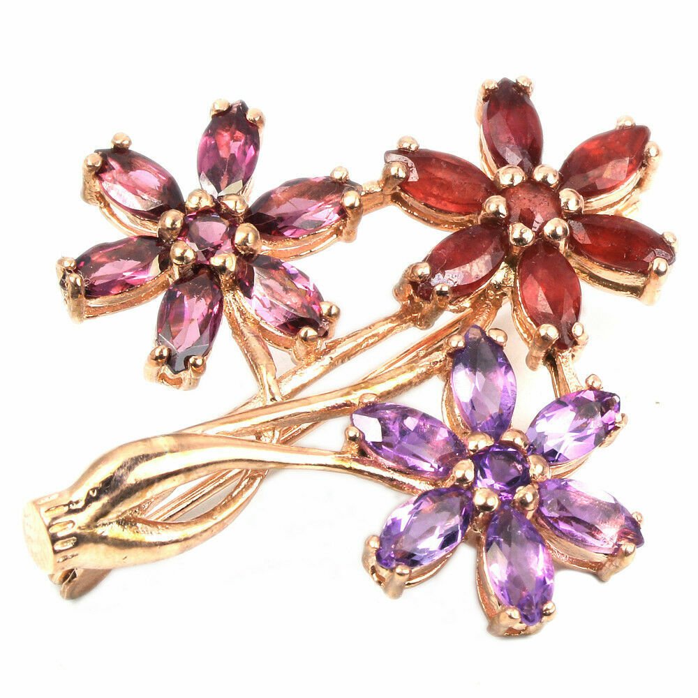 Amethyst Rubin Rhodolit Brosche Silber rosévergoldet - INARA
