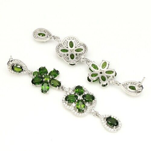 Chromdiopsid Ohrringe aus weißvergoldetem Silber - INARA