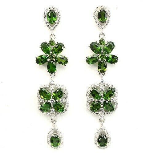 Chromdiopsid Ohrringe aus weißvergoldetem Silber - INARA