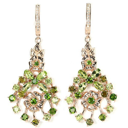 Große Ohrringe Chromdiopsid Turmalin Peridot 925 Silber 585 Roségold vergoldet Silber - INARA