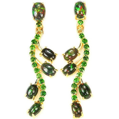 Schwarzer Opal Chromdiopsid Ohrringe aus gelbvergoldetem Silber - INARA