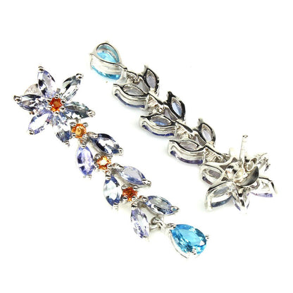 Tansanit Saphir Blautopas Ohrringe aus weißvergoldetem Silber - INARA