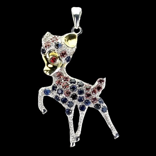 Großer Anhänger Bambi Reh Saphir 925 Silber 585 bicolor vergoldet Silber - INARA
