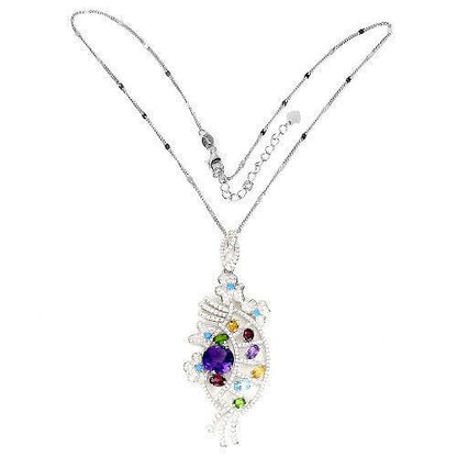 Halskette Amethyst Blautopas Citrin Chromdiopsid Rhodolit Silber - INARA