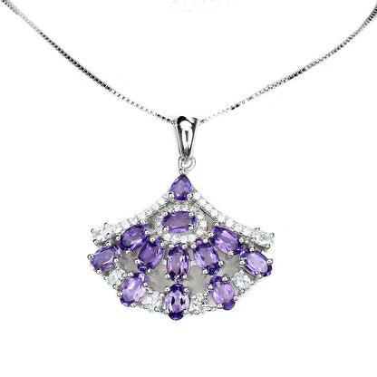 Halskette mit Amethyst Anhänger aus weißvergoldetem Silber - INARA
