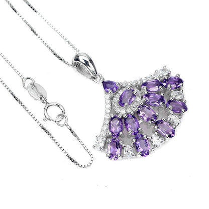 Halskette mit Amethyst Anhänger aus weißvergoldetem Silber - INARA