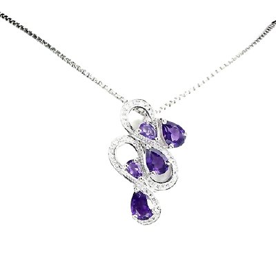 Halskette mit Anhänger Amethyst 925 Silber 585 Weißgold vergoldet Silber - INARA