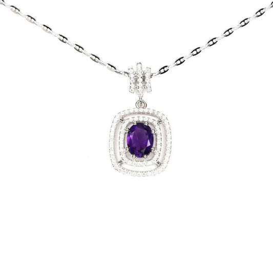 Halskette mit Anhänger Amethyst 925 Silber 585 Weißgold vergoldet Silber - INARA