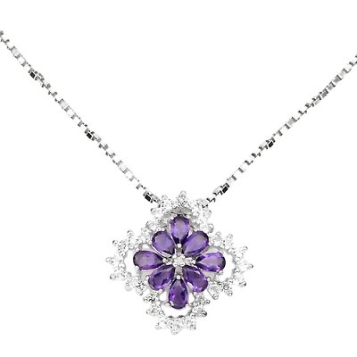 Halskette mit Anhänger Amethyst Weißtopas 925 Silber 585 Weißgold vergoldet Silber - INARA