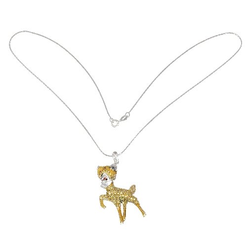 Halskette mit Anhänger Bambi Reh Saphir gelb 925 Silber 585 bicolor vergoldet Silber - INARA