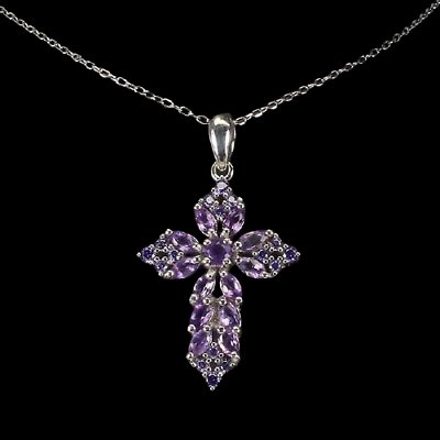 Halskette mit Anhänger Kreuz Amethyst Silber - INARA