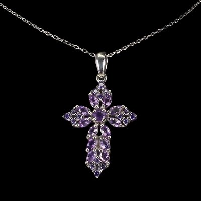 Halskette mit Anhänger Kreuz Amethyst 925 Silber 585 Weißgold vergoldet Silber - INARA