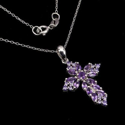 Halskette mit Anhänger Kreuz Amethyst Silber - INARA