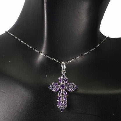 Halskette mit Anhänger Kreuz Amethyst Silber - INARA