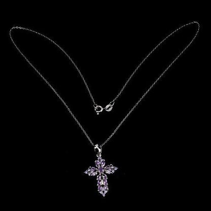 Halskette mit Anhänger Kreuz Amethyst Silber - INARA