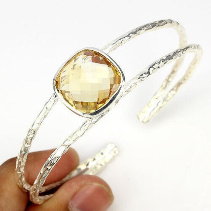 Citrin Antikschliff Armreif aus weißvergoldetem Silber - INARA