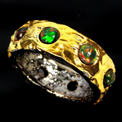 Handarbeit! Ring Opal schwarz 925 Silber 585 bicolor vergoldet Gr. 58 Silber - INARA