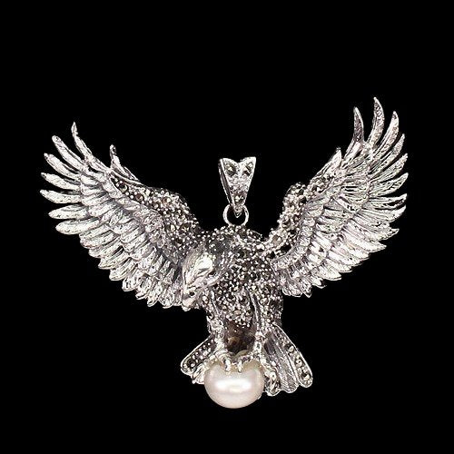 Perle Markasit Adler Anhänger aus Silber - INARA