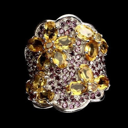 Citrin Rhodolit Saphir Ring aus weißvergoldetem Silber - INARA